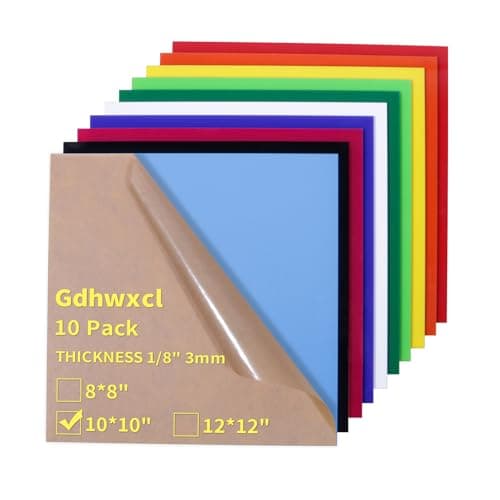 Gdhwxcl 1/8 Thick 10 x 10 inch Acrylic Sheets, 10 Pack Plexiglass Sheets for Creative DIY Projects Laser Cutting Engraving UV Printed Signs Crafts Badges - Multicolor - Image 1