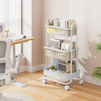 Modanais Baby Diaper Caddy Organizer Cart - 3 Tier Rolling Storage Cart with Wheels, Baby Essentials Nursery Storage, Detachable Dividers - for Crib, Bedroom, Art & Craft Organizer (Off White) - Image 7