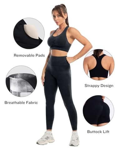 SALSPOR 3 Piece Workout Sets for Women Butt Lifting Leggings with High Impact Sports Bra Gym Shorts Activewear Matching Set(3DWX-Washed Black-XL) - Image 2