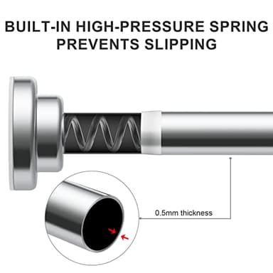 Ausemku Shower Curtain Rod Tension - 26-76 Inch Never Rust Non-Slip Spring Tension Curtain Rod No Drilling Stainless Steel Curtain Rod Use Bathroom Kitchen（Silver）, yq-a-A76Y - Image 3