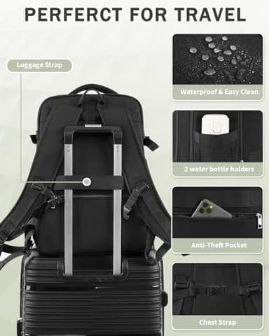 Travel Backpack for Women Men, 40L Carry on Flight Approved Backpack, Personal Item Travel Bag with Multi-Pockets, Waterproof Travel Bag Fits 17 Inch Laptop, Gift for Weekender, College, Work, Black - Image 7