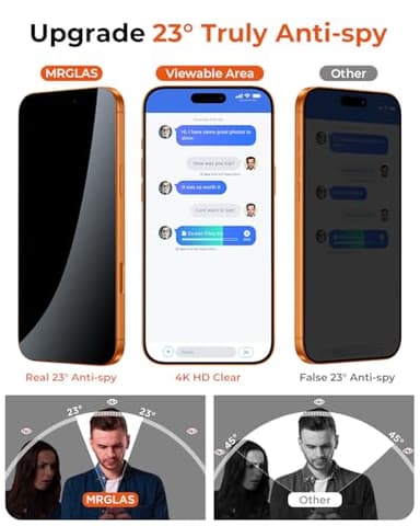 UNBREAK TOP 9H+ Glass 2+2 Packs for iPhone 17 Pro Privacy Screen Protector with Camera Lens Protector [Zero Bubble][10X Military Protection] 17 Pro Tempered Glass Full Edge Coverage, Case-Friendly - Image 3