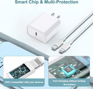 iPhone Charger Fast Charging,iPhone Fast Charger 2Pack Type C Fast Charger Block Plug Adapter 6FT USB-C to Lightning Cable Cord for iPhone14/13/13 Pro/12 Pro/12 Pro Max/11/Xs Max/XR/X/SE,iPad,AirPods - Image 6