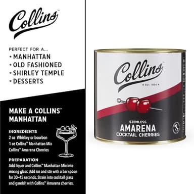 Collins Amarena Cherries - Garnish, Cocktails, Desserts, Gluten Free and Vegan Italian Sweet Tart Sour Cherry, Perfect for Bars, Restaurant, Food Service, Bakery, Pastry Shop, 7 lb (3.18 kg) Set of 1 - Image 3