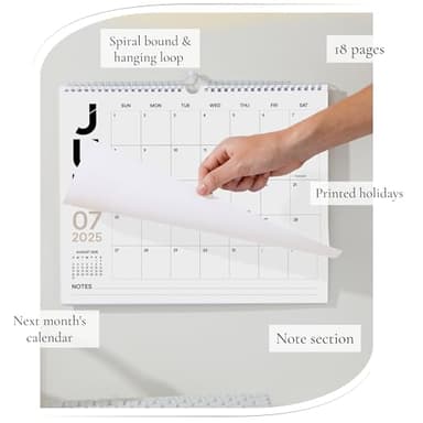 Paper Play Horizontal Wall Calendar 2025-2026, 18 Months Hanging Calendar (January 2025 to June 2026) Modern Design with Notes Section 11x13.5 Inches - Image 4
