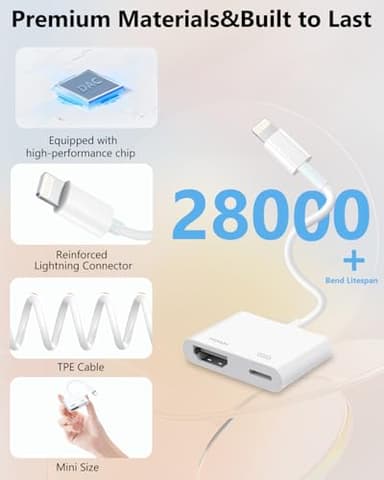 Lightning to HDMI Adapter for iPhone, [Apple MFi Certified] Digital AV Dongle,1080P Sync Screen Cable with Lightning Charging Port for iPhone, iPad to TV/Projector/Monitor No Need Power Supply - Image 6