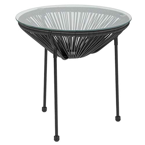 Flash Furniture Valencia Oval Comfort Series Take Ten Black Rattan Table with Glass Top - Image 1
