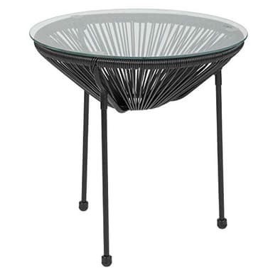 Flash Furniture Valencia Oval Comfort Series Take Ten Black Rattan Table with Glass Top - Image 1