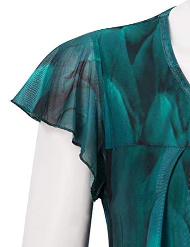 Furnex Womens Tunic Tops,Womens Blouses and Tops Dressy Casual Ruffle Sleeve Tunics for Women Loose Fit Pleated Front Mesh Blouse Short Sleeve Summer Tunic Tops for Leggings Plus Size Peacock Blue XL - Image 3