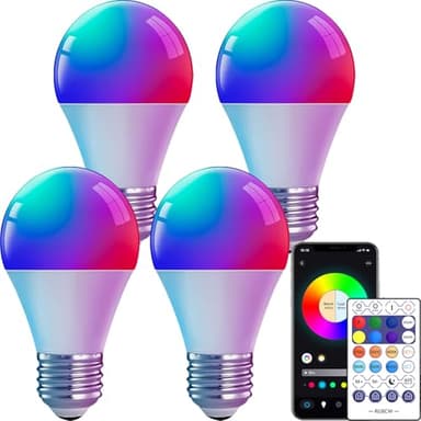 Smart Light Bulbs with Remote, 16Million Colors RGBW Dimmable WiFi Bluetooth Smart Bulbs Led Color Changing Light Bulbs Compatible with Alexa Google Home, A19, E26 9W 800 Lumens Equivalent 60W (4) - Image 1