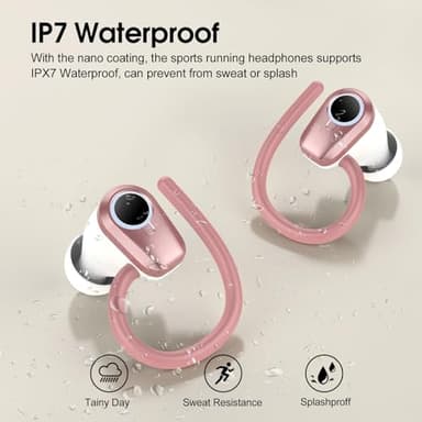 Wireless Earbuds, in Ear Buds Wireless Earbuds Bluetooth, Bluetooth 5.3 Headphones Sport, Deep Bass Stereo Noise Cancelling Headphones, 50H Playtime LED Display, IP7 Waterproof Earphones, Rose Pink - Image 5
