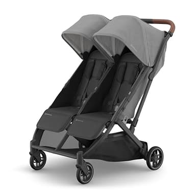 UPPAbaby Minu Duo Side-by-Side Double Stroller - Lightweight + Compact Design for Travel - Easy Fold- From Birth to Toddler - Independent Recline -Greyson(Charcoal Mélange/Carbon Frame/Saddle Leather) - Image 1