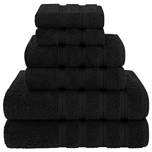 American Soft Linen Luxury 6 Piece Towel Set, 2 Bath Towels 2 Hand Towel 2 Washcloths, 600 GSM 100% Cotton Turkish Towels for Bathroom, Black Towel Sets - Image 1