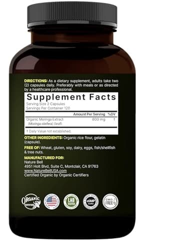 NatureBell Pure Moringa Capsules | Made with Moringa Powder Organic, 240 Capsules – Green Superfood, Skin Health, & Immune Support – Non-GMO, Gluten Free, 4 Month Supply - Image 7