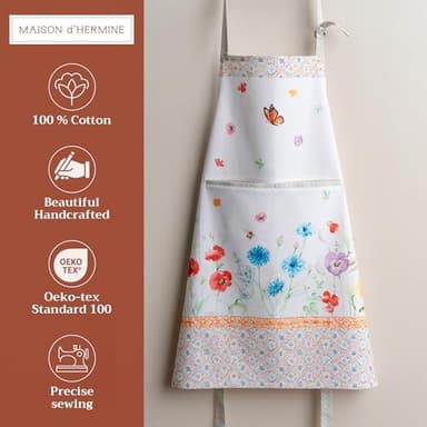 Maison d' Hermine Apron for women with Pocket 100% Cotton 27.50"x31.50" 1 Piece Adjustable Neck Strap & long ties Apron Men, Chef, Wedding, Cooking, Gardening, Server Spring/Summer (Summer Whisper) - Image 2