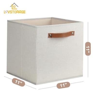 Large Storage Cubes, 6 Pack Collapsible Cube Storage Bins With Handles for Organizing, Beige Fabric Closet Organizers Box for Playroom, Office, Dorm Home Organization and Storage Beige 11"x 11" - Image 6