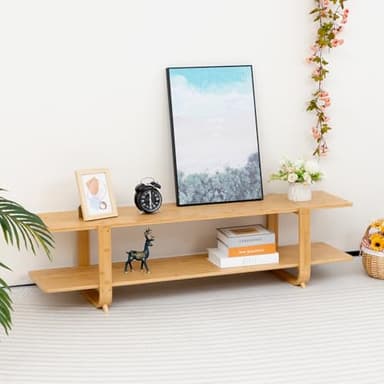HollyHOME Bamboo TV Stand with Storage for TVs up to 65'', Modern Entertainment Center with 2 Open Shelf, Accent TV Media Console Table for Living Room, Bedroom, 55"(L), Burlywood - Image 9