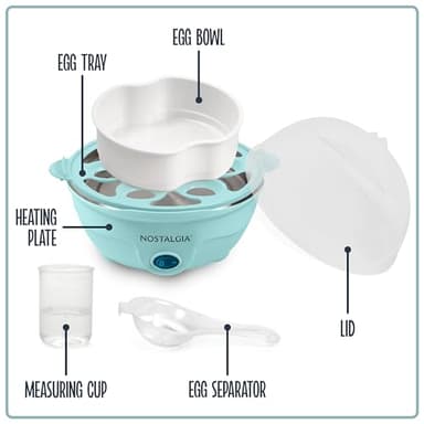 Nostalgia Retro Electric Large Hard-Boiled Egg Cooker, 7 Capacity, Poached, Scrambled, Omelets, Whites, Sandwiches, for Keto & Low-Carb Diets, Aqua - Image 7