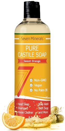 Seven Minerals Pure Castile Soap, Sweet Orange 8oz - No Palm Oil, GMO-Free - Gentle Liquid Soap For Sensitive Skin & Baby Wash - All Natural Vegan Formula with Organic Carrier Oils - Image 2