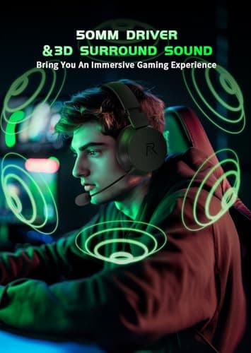 RYR Wireless Gaming Headset for Xbox Series X|S, Xbox One, PS5, PS4, Mac, Bluetooth 5.3, 3D Surround Sound, Rotatable Earmuffs, Gaming Headphones with Noise Canceling Microphones-Blackgreen - Image 8