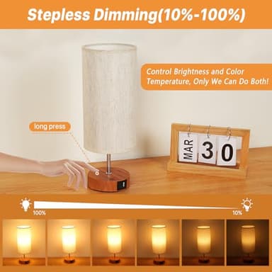 Aokudoni Stepless Dimming Small Lamp with 3 Color Temperature, Touch Table Lamps for Nightstand with USB A + C Ports, Bedside Lamps for Living Room Bedroom, Gifts for Girl Mom, Beige - Image 2