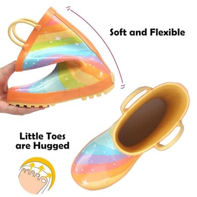 landchief Toddler Rain Boots, Kids Rain Boots Waterproof Rubber Boots for Girls and Boys with Fun Patterns and Easy-On Handles, Size 3, Rainbow Stripes - Image 3