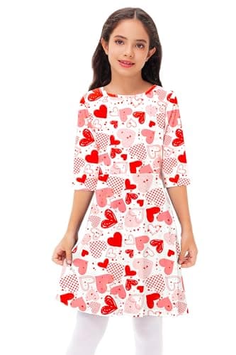 Valentines Dresses for Little Girls Love Heart Holiday Dress Funny Print Swing Midi Dress 5-6 Years - Image 6