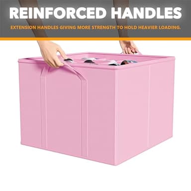 SpaceAid Shoe Organizer for Closet, 2 Pack Foldable Shoe Storage Containers Baskets Boxes Bins w/Adjustable Dividers, Fits 16-32 Pairs, Pink - Image 6