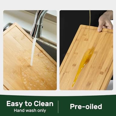 Bamboo Cutting Boards for Kitchen, Extra Large Wood Cutting Board with Deep Juice Groove and Handle Heavy Duty Chopping board, Kikcoin, 17.6" x 12" - Image 5