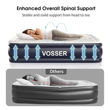 VOSSER Air Mattress Queen with Built in Pump,18'' Inflatable Mattress of Vertical Beams,Self Inflatable/Deflation Blow Up Mattress in 3 Mins,Flocked Top Airbed with Carry Bag for Home, Camping - Image 2