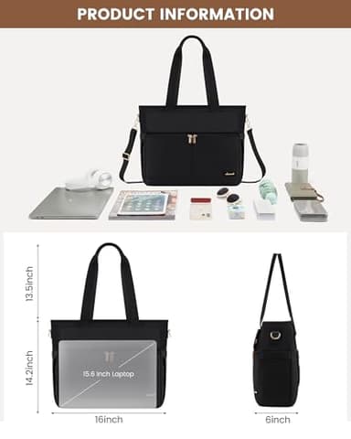 LOVEVOOK Work Bags for Women 15.6 Inch Canvas Work Tote Bags Large Capability Laptop Purse Professional Teacher Tote Bag Casual Computer Briefcase for Office Travel Nurse, Black - Image 3