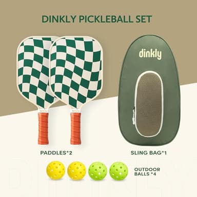 Dinkly Pickleball Paddles Set of 2 - USAPA Approved Graphite/Fiberglass Pickleball Racket, 2 Pickleball Rackets, 4 Balls and 1 Portable Carry Bag, Pickle Ball Set for Men Women, Wave Check - Image 7