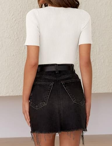 ZESICA Women's Short Sleeve Sweater Tops 2025 Summer Crewneck T Shirt Ribbed Knit Slim Fit Basic Solid Color Tee,White,X-Large - Image 4