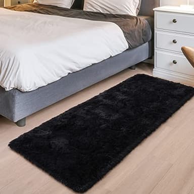 Merelax Soft Fluffy Rugs for Bedroom Living Room, 2x6 Hallway Runner Rugs, Furry Shag Bedside Area Rug Indoor Accent Floor Carpet, Plush Fuzzy Rug for Dorm Nursery Kids Room Decor, Black - Image 2