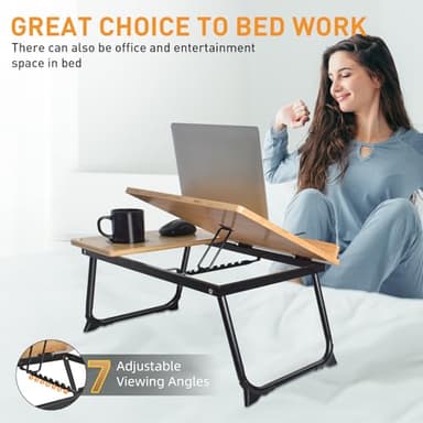 wishacc Book Stand for Reading in Bed, Bamboo Laptop Stand Adjustable Book Holder Tray with Page Paper Clips Multi Angles Adjustable Cooking Bookstands for Textbook Recipe Magazine Tablet Portable - Image 6