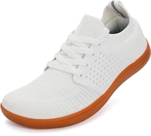 WHITIN Women's Minimalist Barefoot Low Zero Drop Shoes Female Sneakers Width Ladies Size 8 Wide Toe Box Walking Minimus Training White/Gum 39 - Image 1
