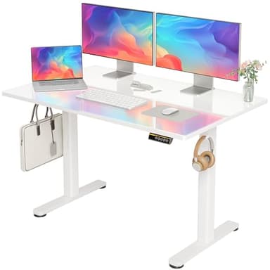 INNOVAR Glass Standing Desk, 48x24 Inch White Standing Desk Adjustable Height Electric Stand Up Quick Install for Computer Desks, Super White - Image 1