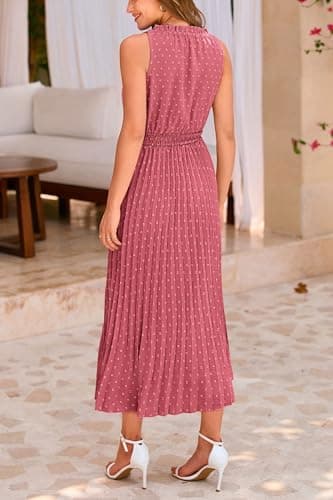 PRETTYGARDEN Women's Midi Summer Dresses Casual V Neck Swiss Dot Ruffle Sleeveless A Line Beach Sun Dress (Bean Paste Red,X-Large) - Image 2