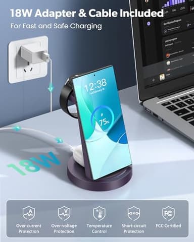 Wireless Charger for Samsung Charging Station: 3 in 1 Wireless Charging Station for Samsung Galaxy Watch - Purple - Image 4