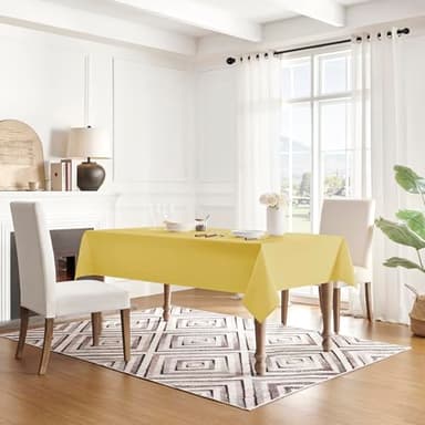 Veblandy Table Cloth Rectangle Waterproof Spill-Proof Wrinkle-Free Tablecloth Washable, Kitchen Dining Tabletop Decoration, Fabric Table Cover for Indoor and Outdoor Use, 60 x 120 Inch, Yellow - Image 2