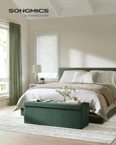 SONGMICS MAZIE Collection - 43 Inches Folding Storage Ottoman Bench, Ottoman Foot Rest, End of Bed Bench, Storage Chest, Load 660 lb, for Living Room, Bedroom, Entryway, Retro Green ULSF077C01 - Image 2