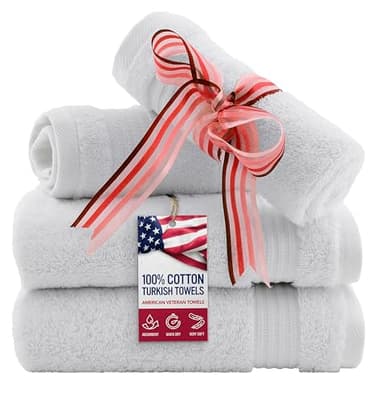 American Veteran Towel, 100% Cotton Turkish Washcloths for Bathroom Essentials 4 Pack, Soft Absorbent Wash Cloths Quick Drying Small Towels Washrags, White - Image 1