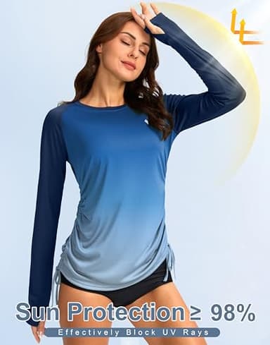 SANTINY Women's UPF50+ Rash Guard SPF Long Sleeve Swimsuits Top UV Sun Protection Swim Shirts for Woman (Blue Gradient_L) - Image 3