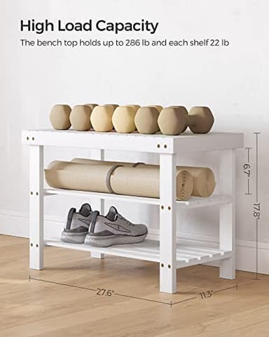 SONGMICS Shoe Rack Bench, 3-Tier Bamboo Shoe Storage Organizer, Entryway Bench, Holds Up to 286 lb, 11.3 x 27.6 x 17.8 Inches, for Entryway Bathroom Bedroom, Cloud White ULBS004W01 - Image 3