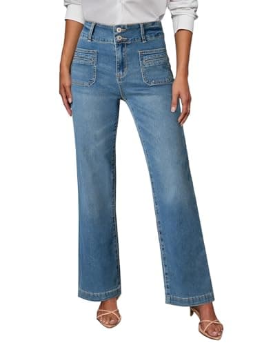 Sidefeel Women's Wide Leg Jeans High Waisted Straight Leg Zimbaplatinum Denim Pants 2025 Spring Outfit Bluing Size 4 - Image 1
