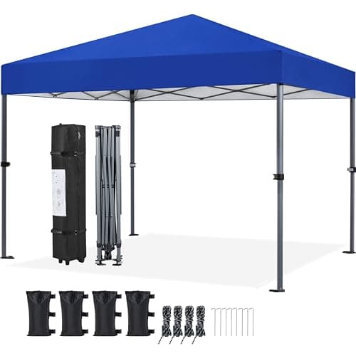 Yaheetech 10x10 1-Person Setup Pop Up Canopy Tent, Instant Portable Commercial Canopy Tent, Outdoor Gazebo with 1-Button Push, Wheeled Bag & 4 Sandbags for Home, Party & Outdoor Activities, Blue - Image 1