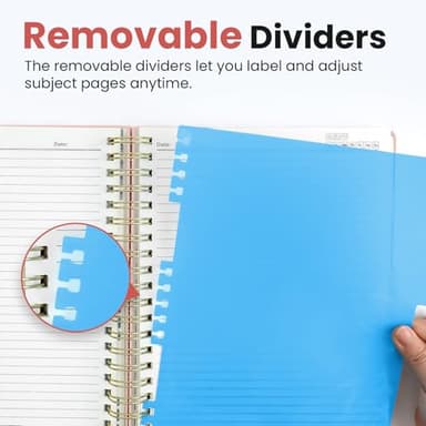 Large Spiral Lined Notebooks for Work With Removable Dividers & Tabs, 8.5"x11" Hardcover 5 Subject Notebook for Note Taking & Organizer, A4 College Ruled Journal for Women & Writing, Pink, 280 Pages - Image 4