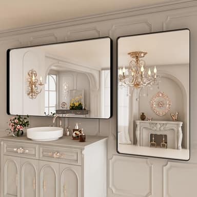 ISTRIPMF Bathroom Mirror Black,50x30 Inch Large Matte Black Bathroom Vanity Mirror,Rectangle Black Metal Framed Mirror for Wall,Anti-Rust,Shatter-Proof (Horizontal/Vertical) - Image 4