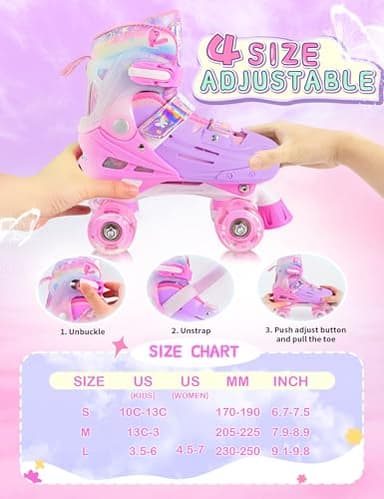 2PM SPORTS Roller Skates Girls Ages 5-8 8-12 3-5 4-7 6-12 10-12 with Light Up Wheels, Outdoor Indoor Girls Rollerskates for Kids Beginner Size 10C 11C 12C 13C 1 2 3 4 5 6 Pink Butterfly - Image 2