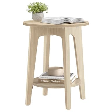 VASAGLE MAEZO Collection - Side Table, 2-Tier Small Round End Table, Nightstand with Tapered Legs, Curved Transitions, for Small Spaces, Living Room, Bedroom, Natural Beige ULET283N01 - Image 1